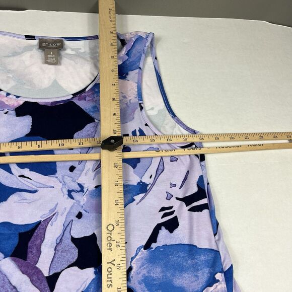 Chicos Midi Sleeveless Dress Floral Asymmetric Hem Stretchy Casual 1 MEDIUM - Picture 7 of 9